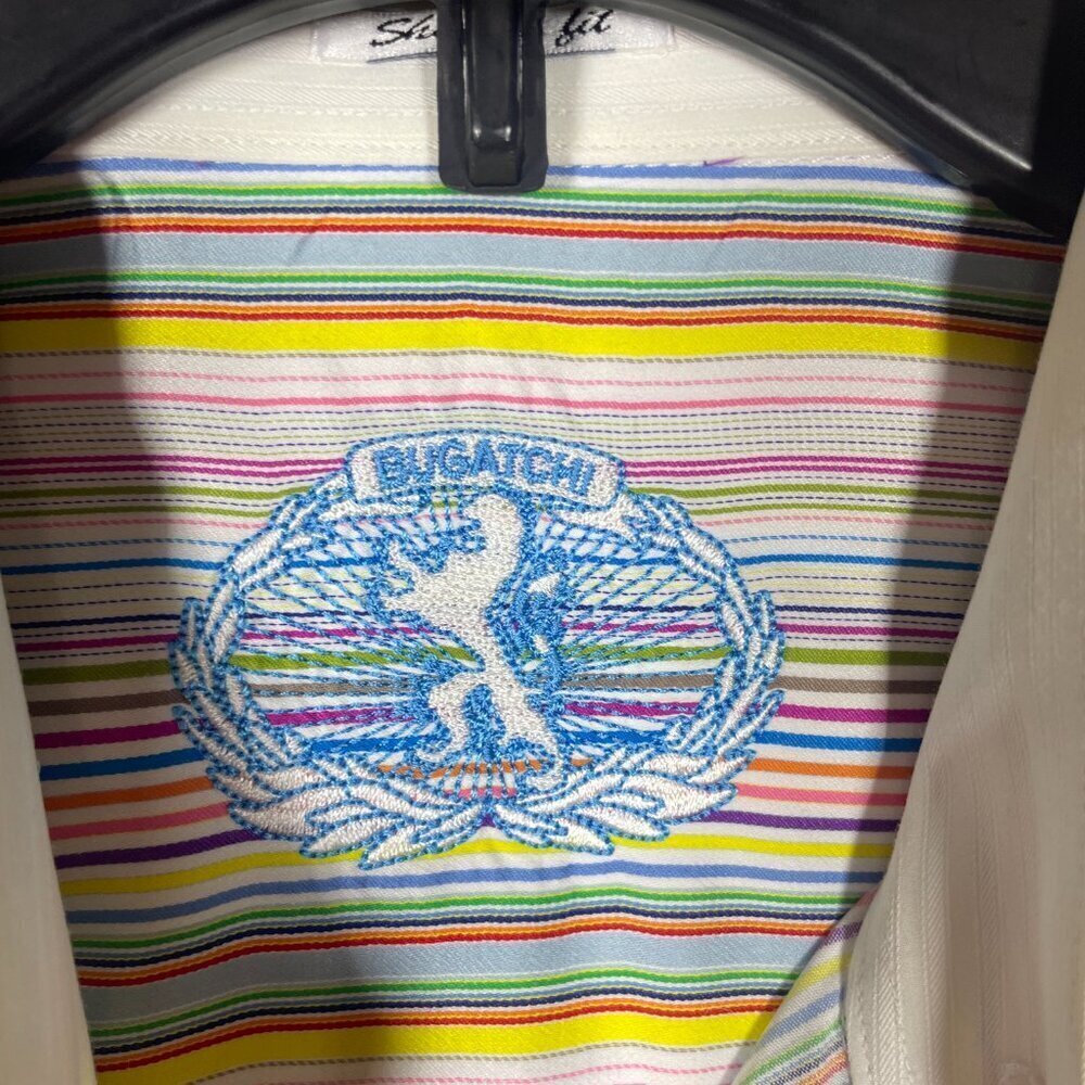 Bugatchi Men's Colorful Stripe Button-Up Shaped Fit Shirt L Preppy - Picture 3 of 7